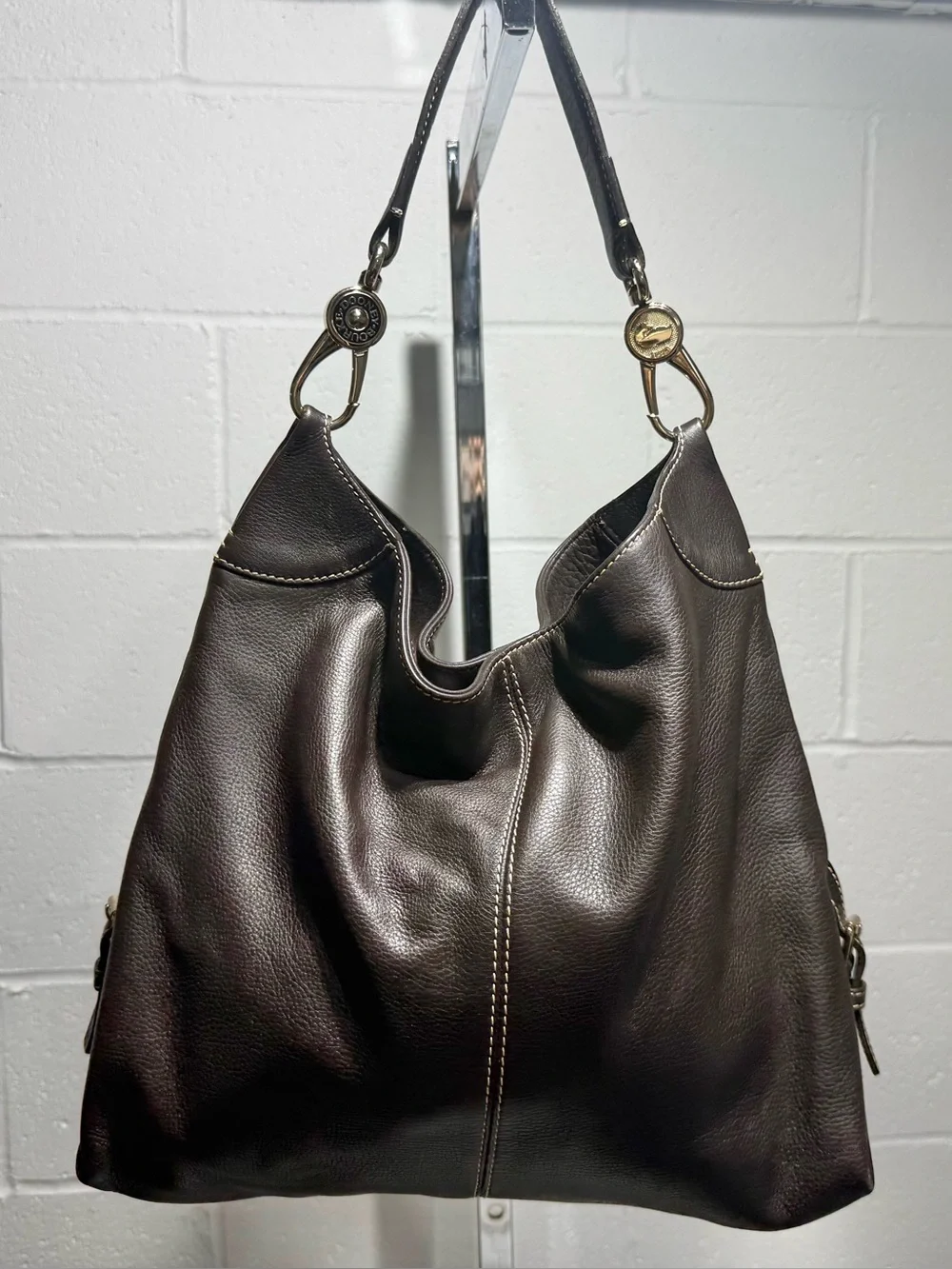 Dooney & Bourke Dark Brown Pebbled Leather Shoulder Hobo